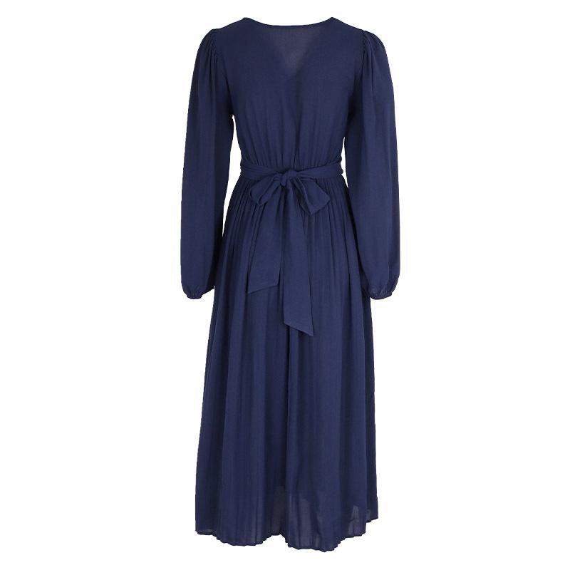 Осеннее женское платье с длинным рукавом, однотонное темпераментное элегантное платье средней длины