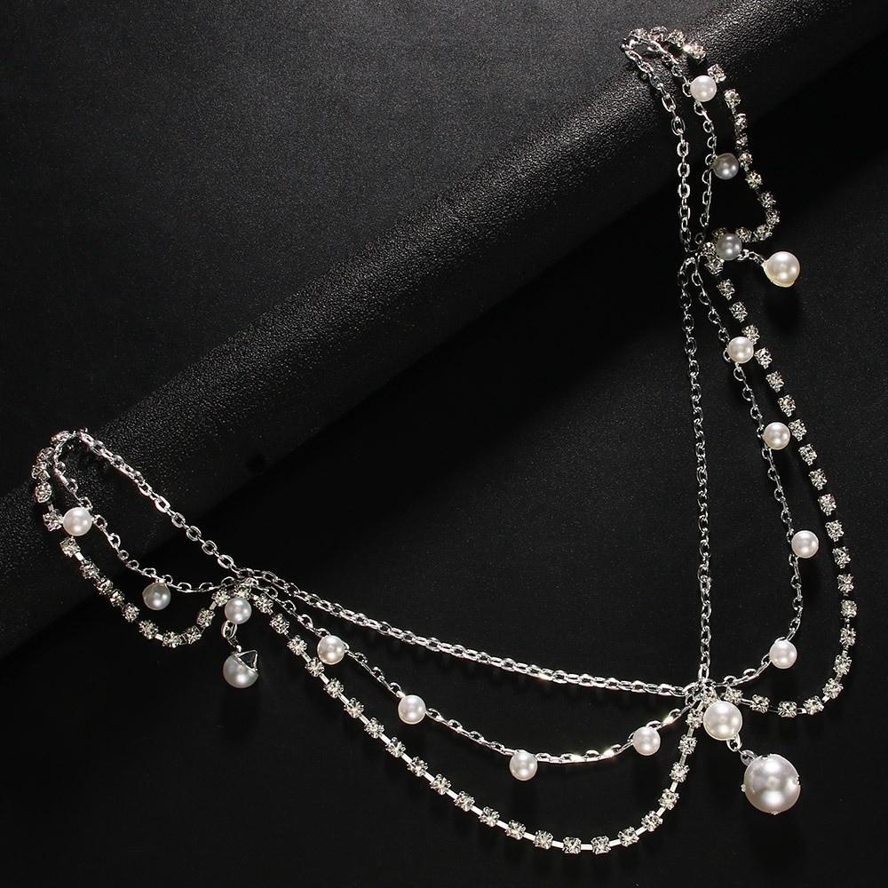 Full Rhinestone Head Chain Headpiece Pearls Tassel Crystal Meshes Headbands Hair Accessories