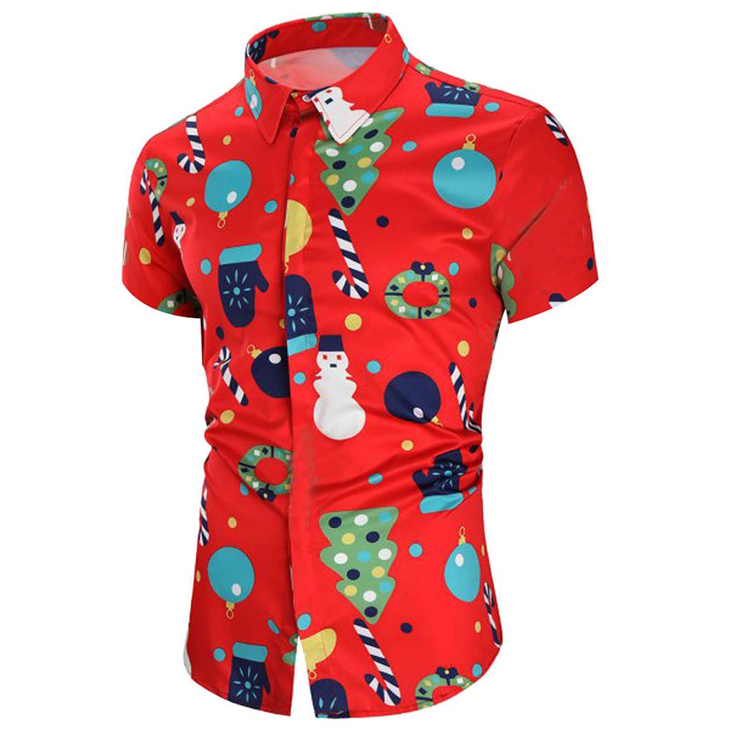 Men Casual Snowflakes Christmas Deer Printed Christmas Shirt Top Blouse
