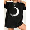 Black Oversized T Shirt With Crescent Moon Print For Casual Wear