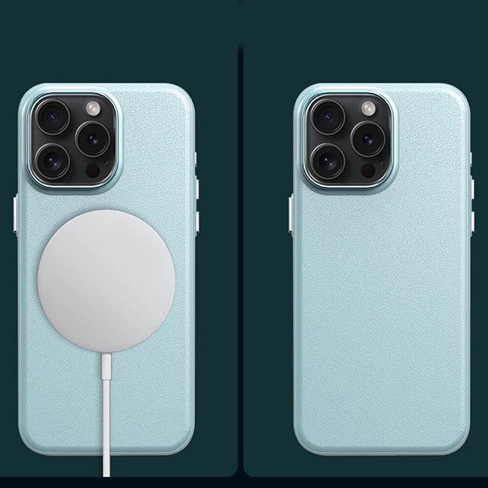 Чехол для телефона Magsafe из искусственной кожи в деловом стиле для IPhone 14 12 13 15 Pro Max, защита объектива камеры, противоударный бампер, задняя крышка