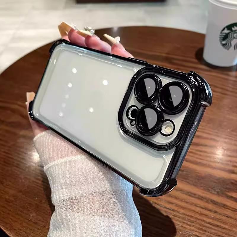 Electroplated four-corner airbag shell for new style phone case with lens film, iPhone 16 shockproof protective cover