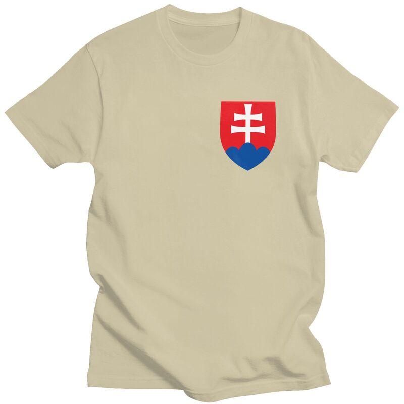 Custom Trendy Coat Of Arms Of Slovakia T Shirt Unisex Short Sleeves Pure Cotton T-shirt Casual Slovak Flag Tees Fashion Tshirt
