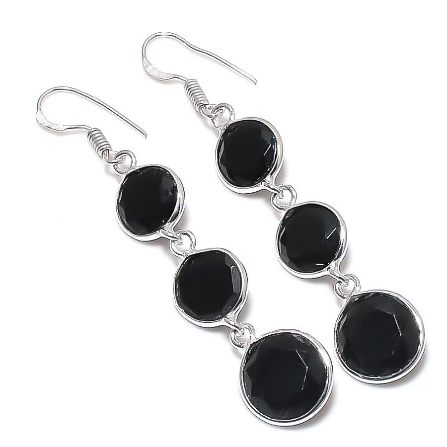 Драгоценный камень Черная шпинель Ювелирное изделие из серебра 925 пробы Серьга 2,56"