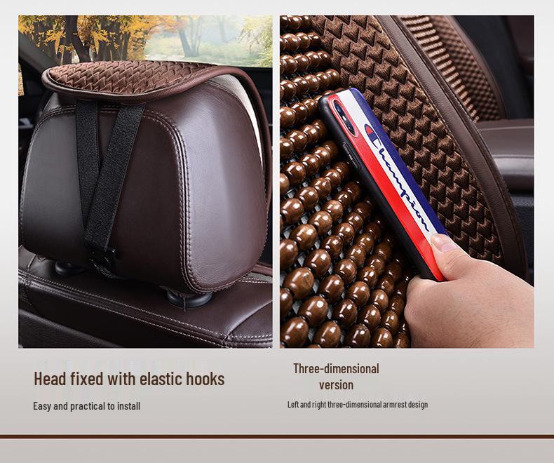 Wood Bead Ventilated Car Seat Cushion with Lumbar Support - Universal Four Seasons Cool Pad