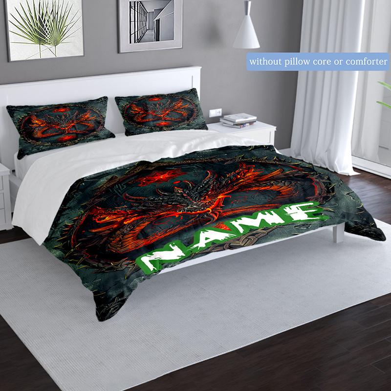 Dark Dragon Duvet Cover Soft Bedding Set For Bedroomdorm Personalized Name Threepiece Set 1 Duvet Cover And 2 Pillowcases Perfect Gift For All Seasons