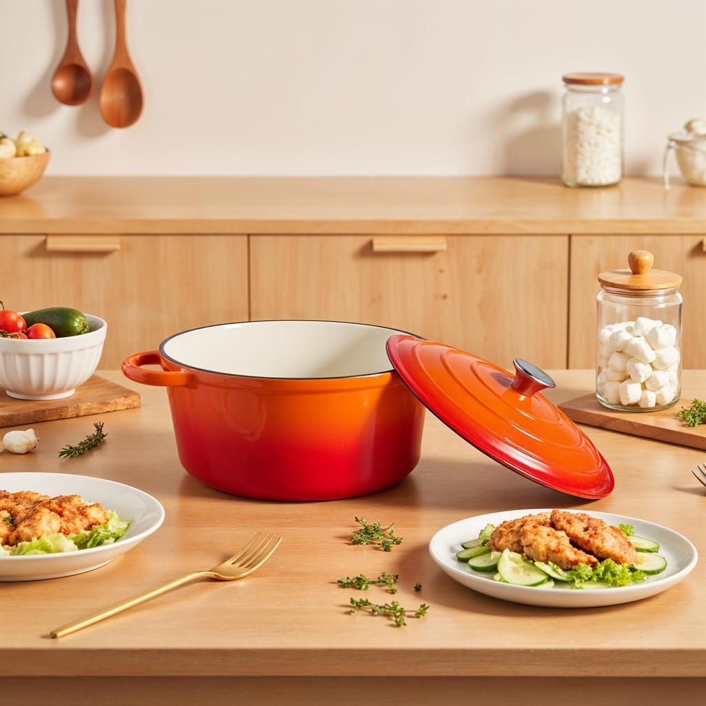 5L Orange Enameled Cast Iron Cooking Pot