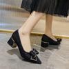 Women's High Heels French Thick with High Heels Pointed Single Shoes Bow Decoration In with Large Size Shoes Shopping Dating Party with Shoes
