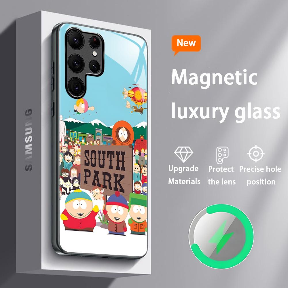 Крутой чехол для телефона с мультфильмом Южный Парк для Samsung S26 S25 S24 S23 S22 S21 S20 Plus Ultra, стеклянный магнитный чехол