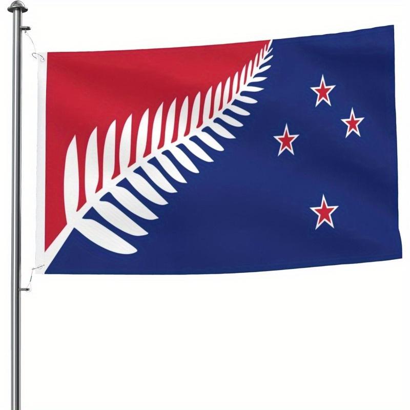 1pc Multi-Size Optional New Zealand Maori Fern Flag with Vibrant Red And Blue Color Scheme And Silvery White Fern Silhouette And Five White Stars. Mad