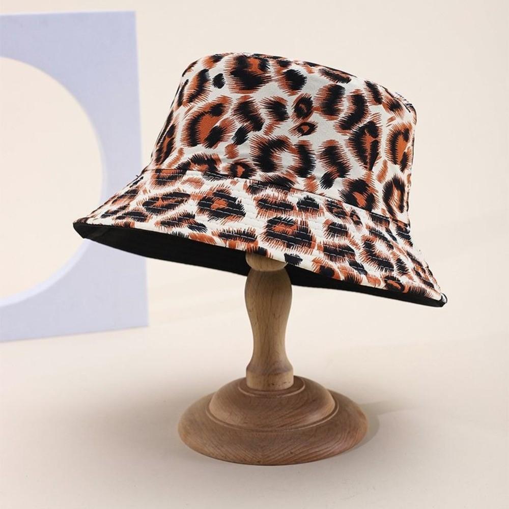 Double-Sided Bucket Hat Leopard Patterned Sun Cap Beach Sun Protect Hat Outdoor Travel