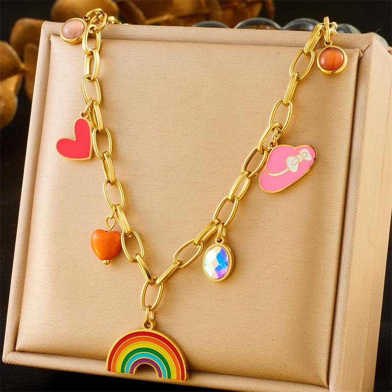 Trendy Rainbow Dopamine Resin Flower Pendant Eye Butterfly Chain Necklace