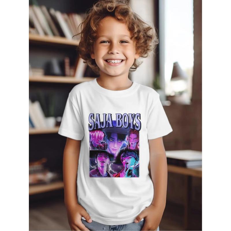 Винтажная футболка Saja Boys с принтом K-kPop Demon Hunters, аниме, футболка с коротким рукавом, летняя футболка для девочки/мальчика, повседневные топы, одежда с круглым вырезом