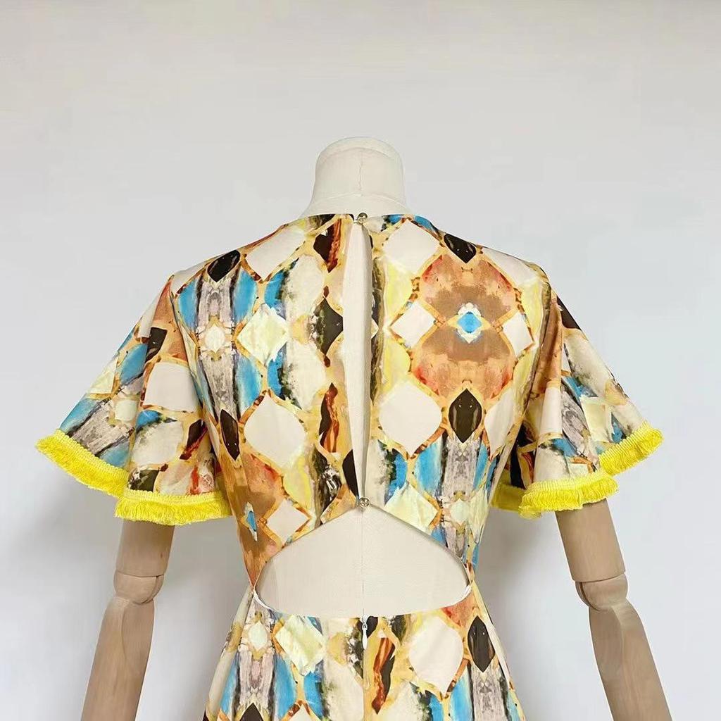 Женское длинное платье с V-образным вырезом, кисточками и открытой спиной, со шнуровкой на талии, осень 2023 г.