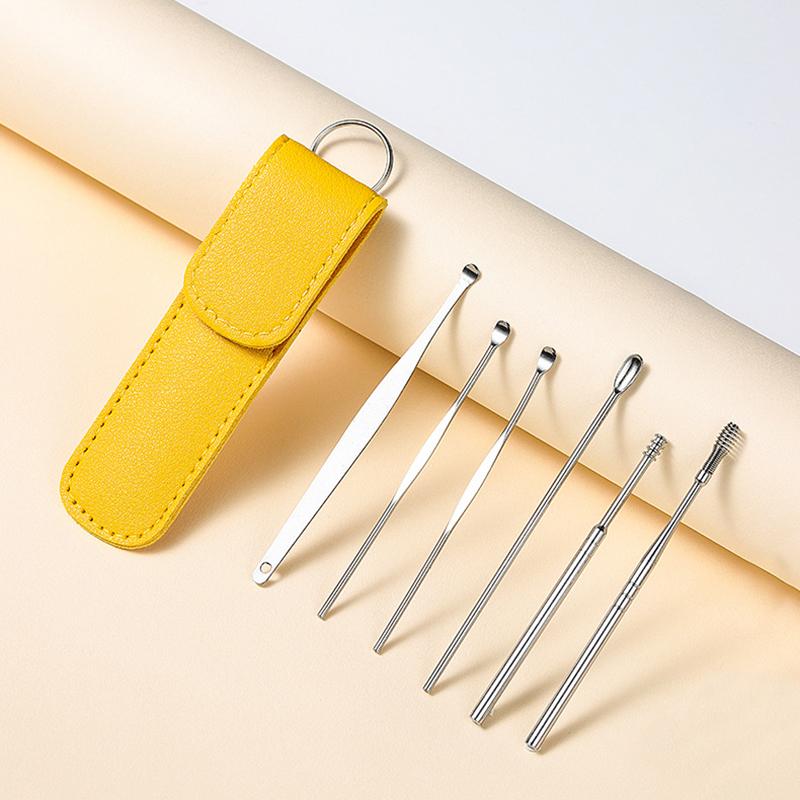 Набор из 6 ложек для чистки ушей, спиральная ложка с мокрой пряжкой, профессиональный инструмент для чистки ушей