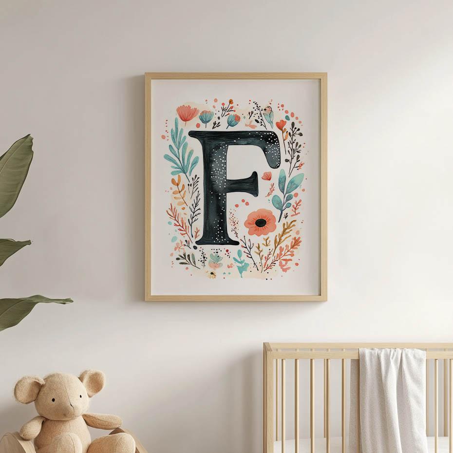 Plakat "F" Z Kolorowymi Kwiatami Plakat "F" Z Kolorowymi Kwiatami, 30X40 Cm, Bez Ramy, Papier Matowy 230 Gsm