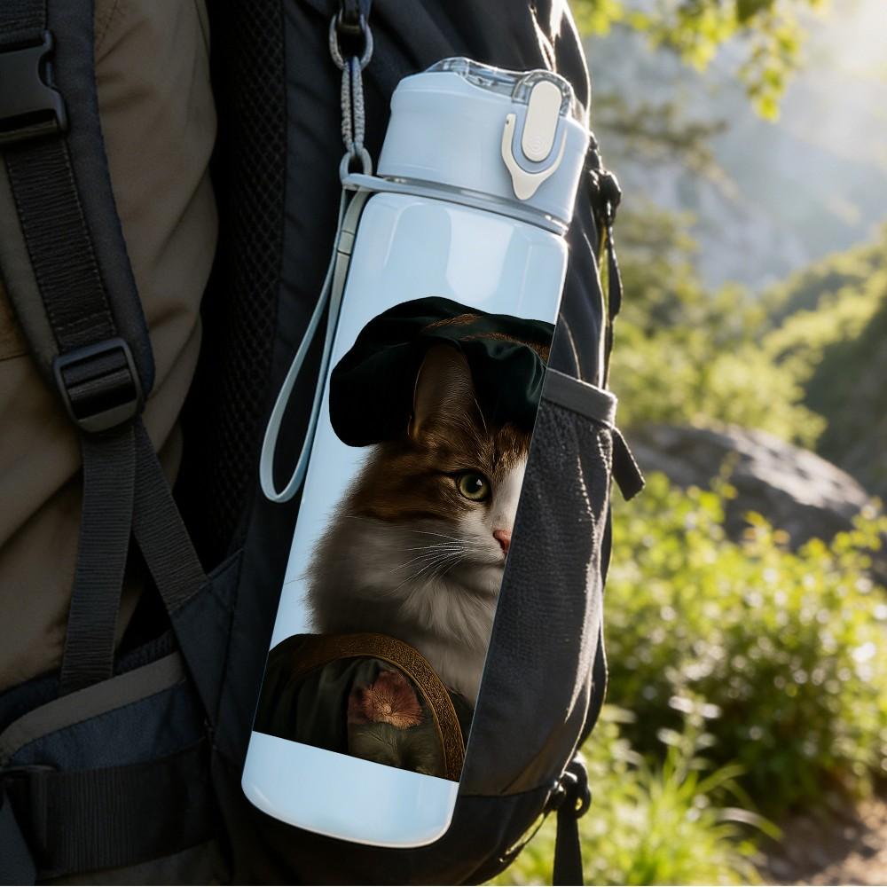 1PC Cat With Dark Mask Face Markings 750ml Color Plastic Sports Water Bottle Leakproof Flip Straw Lid Suitable for Sports Office Home Use