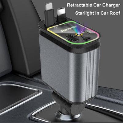 4-в-1 выдвижное автомобильное зарядное устройство Starlight Roof Light Dual Type-C адаптер для быстрой зарядки выдвижной