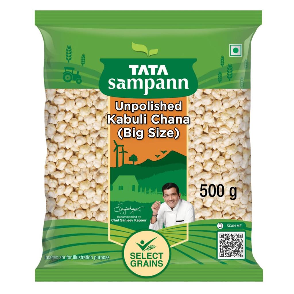 Tata Sampann Unpolished Kabuli Chana Big Size 500g High-Quality Protein-Rich Whole Pulses