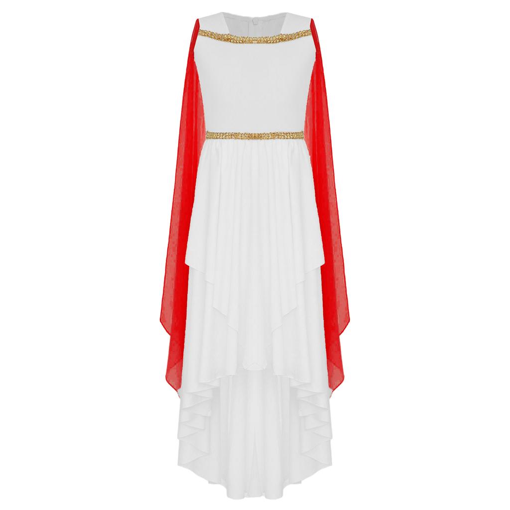 Девочка Хэллоуин Костюм Древнегреческой Тоги Безрукавная Шаль Лоскутное Струящееся Платье Древний Рим Египет Принцесса