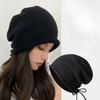 Hats Women's Autumn and Winter Woolen Hats Big Head Circumference Showing Face Small Cold Hat Drawstring Pile Hat Curled Knitted Hat Casual Hat