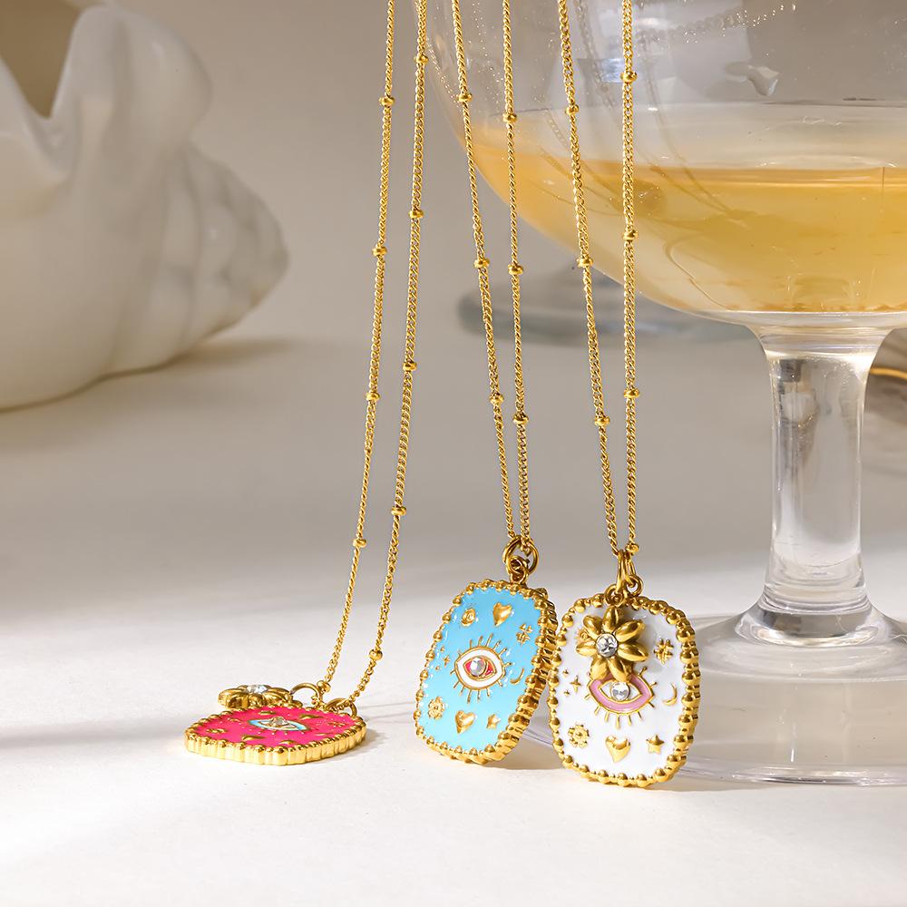 Vintage Color Dripping Devil's Eye Pendant Stainless Steel Necklace Plated 18k Gold Waterproof Non-Fading Jewelry