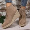 2024 Новые модные однотонные женские ботинки на танкетке со шнуровкой и толстой подошвой, удобная верхняя одежда, женская обувь с застежкой-молнией сзади