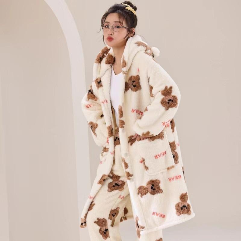Men's and Women's Fall and Winter Sports and Leisure Warm TV Blanket Premium Women's Plush Soft Robe Fluffy Warm Fluffy Bathrobe Robe Long Robe
