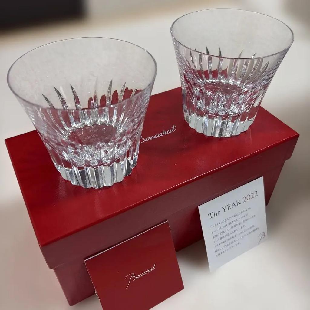 Baccarat Crysta Year Tumbler 2022 Crystal Rock Glass Set 2 Box pair