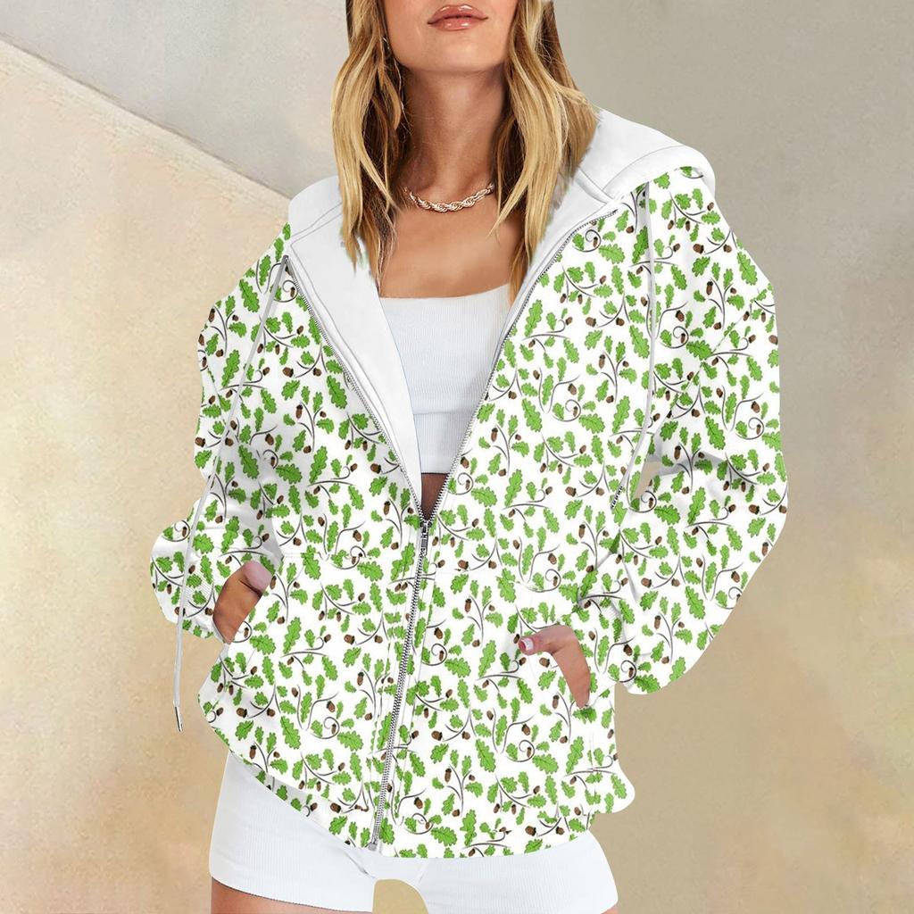 Женская мода повседневная спортивная одежда с цветочным принтом на осень и зиму с длинными рукавами и карманами, куртка-кардиган с капюшоном на молнии, куртка