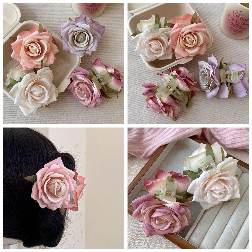 Cloth Rose Hair Clip Peony Flower Large Shark Clip Cute Flower Hair Claw Girl