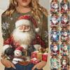 Женская модная повседневная футболка с длинным рукавом и рождественским принтом, с круглым вырезом