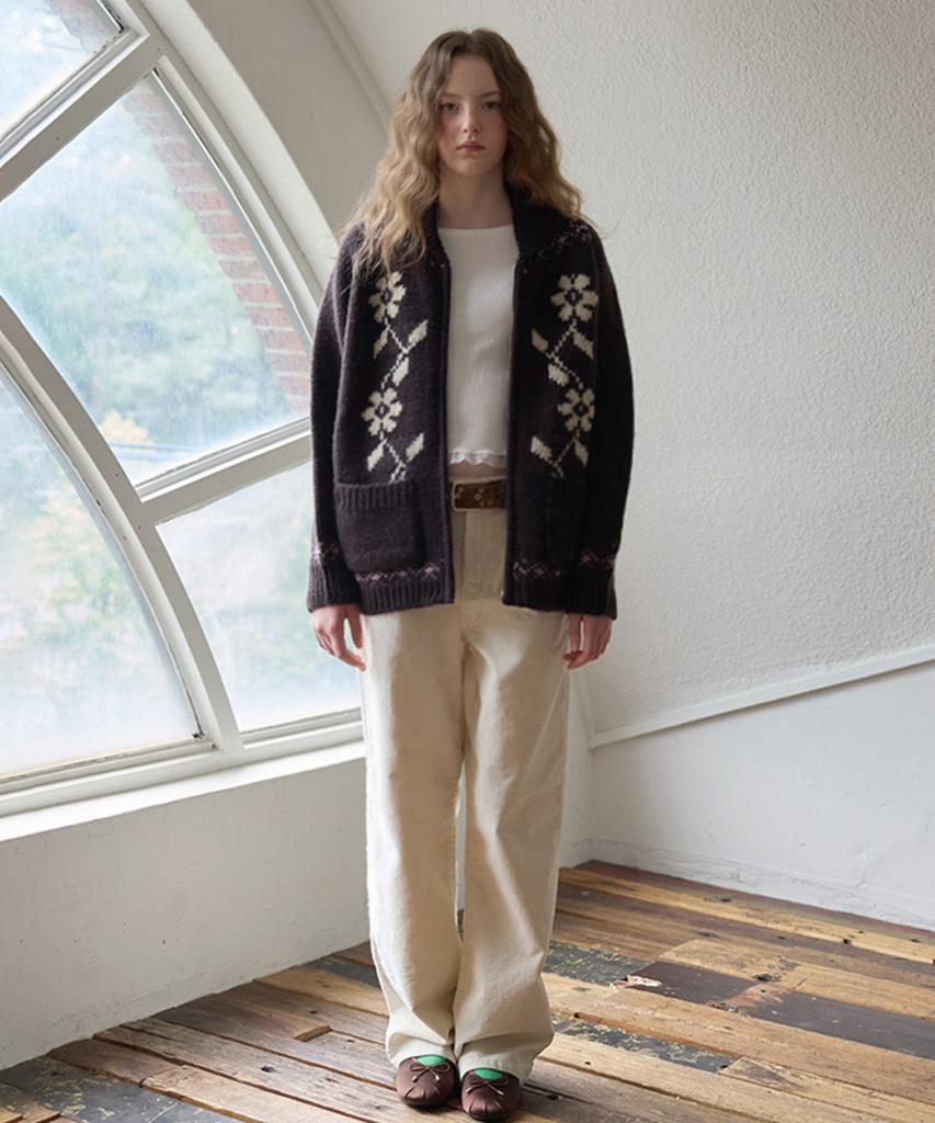 Murmure [100% Wool] Daph Flower Jacquard Zip-Up Cardigan/Daph Cardigan_2Colors