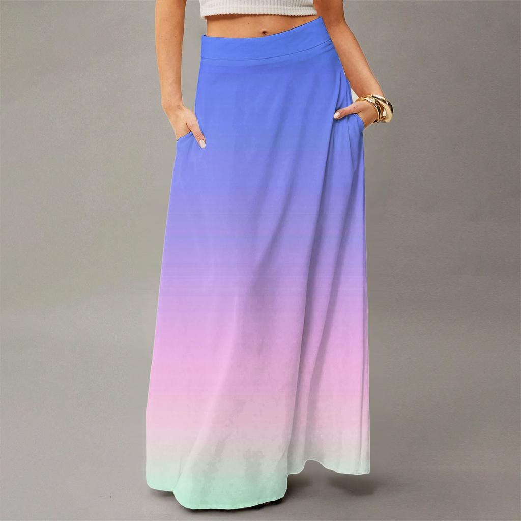 Женская повседневная складная юбка-макси с градиентным принтом, высокой талией и карманом, с драпировкой