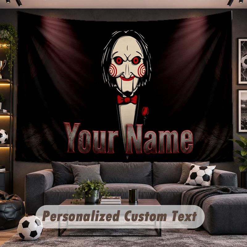 Saw Billy the Puppet Personalized Tapestry Support Custom Name, Wall Art Home Decoration
