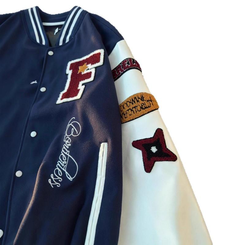 Unisex Oversized Thickened Baseball Jacket With Colorblock Design Embroidered Letters Teens Adults