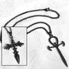 Gothic Sword Pendant Necklace, Winged Cross, Vampire Bat Wings, Unisex Statement Necklace