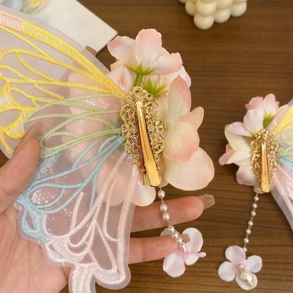 Mesh Big Butterfly Wing Hairpins Sweet Elf Ear Headband Lovely Flower Headband Kids Gift