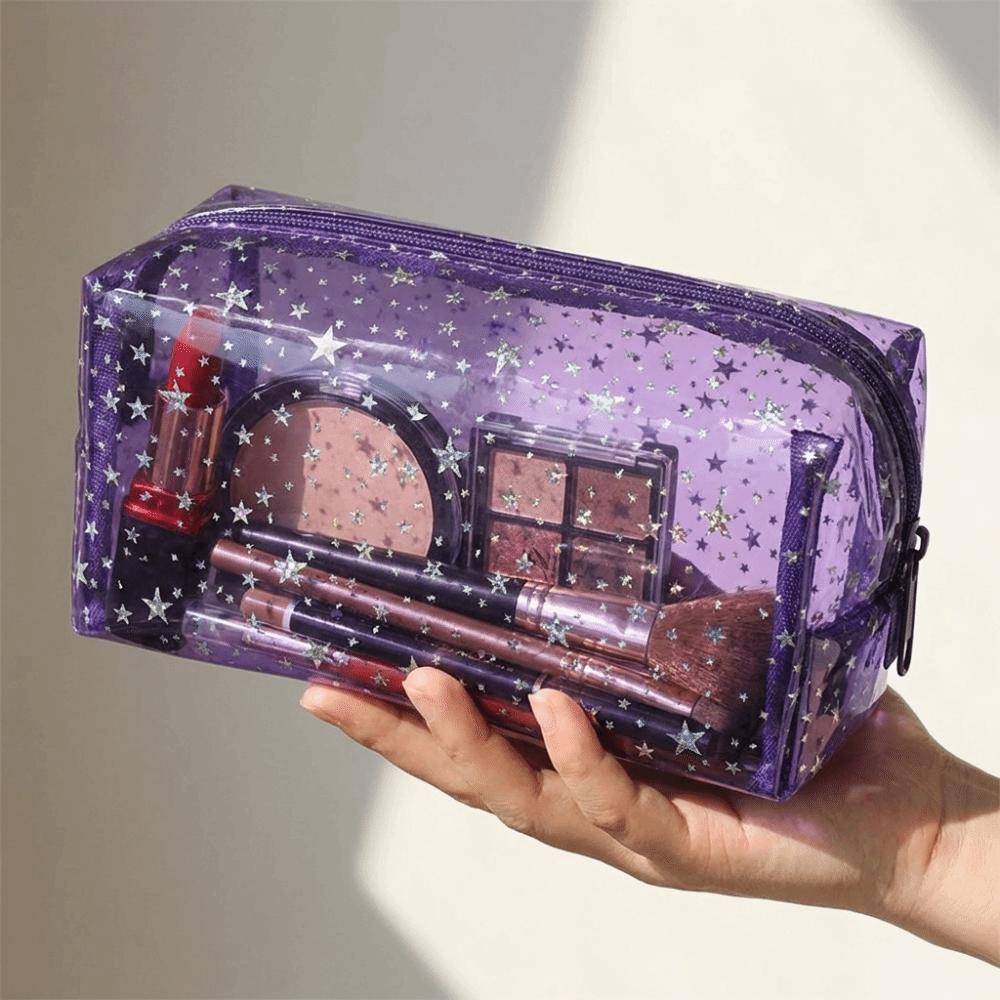 Stars pattern Transparent Makeup Bag Glitter Travel Beauty Organizer Women's Washbag Beach