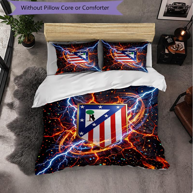 Atletico Madrid Pattern 3 Pieces Bedding Set Soft Microfiber Duvet Cover with Pillow Cases for Bedroom