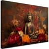 Canvas Print, Meditating Buddha and Colourful Flowers