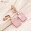 Fashion Pink Rectangle Cubic Zirconia Drop Earrings For Women Wedding Party Jewelry Classic Elegant Rose Gold Color Eardrop