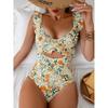 New Sexy Monokini One-piece Monokini Stylish Ruffle Edge Monokini Swimsuit for Women O- Neck Quick Dry Bikini Set