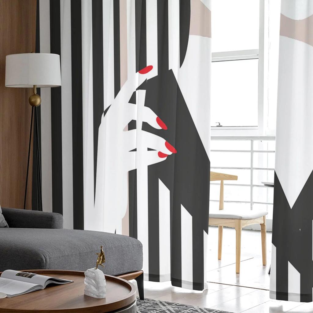 Женский зонтик в полоску, помада, тюлевая занавеска, домашний офис, декор окна, спальня, кухня, балкон, современная прозрачная занавеска