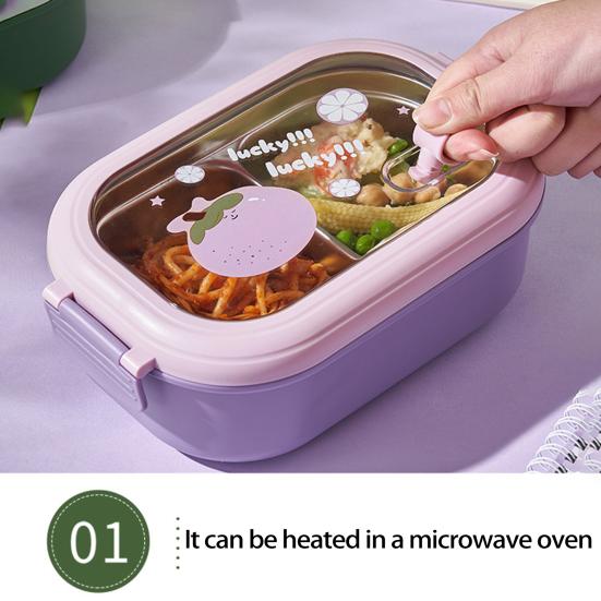 Коробка для обеда на 1000 мл, пригодная для использования в микроволновой печи, большая вместимость, термостойкое отделение, коробка для бенто с фруктовым принтом, студенческая коробка для бенто, для использования в компании