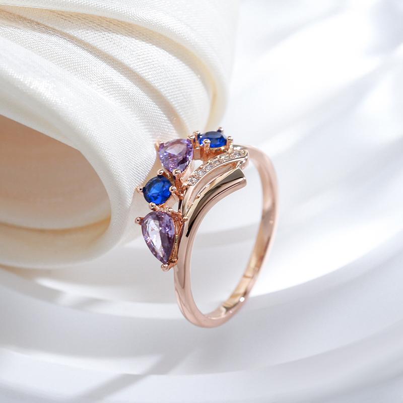 Trend Rose Gold Color Bride Wedding Rings For Women Shiny Mix Natural Zircon Daily Fine Jewelry Crystal Gift