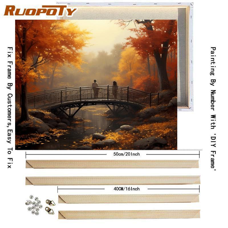 Рамка для картин по номерам, наборы для взрослых, осенний сад, пейзаж, краска на холсте, современное настенное украшение для дома, подарок 40x50 см