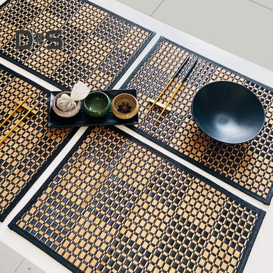 Bamboo Woven Placemat Retangle Shape Thickened Heat-Resistant Oil-Resistant Non-Slip Parties Weddings Banquets Table Decoration Dining Kitchen Mat