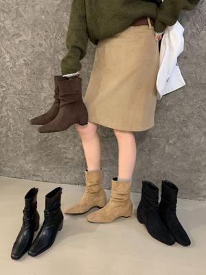 Осень 2025 новые рыцарские сапоги ретро сапоги-чулки средней длины западные облегающие сапоги женские на толстом каблуке ботинки мартин короткие сапоги