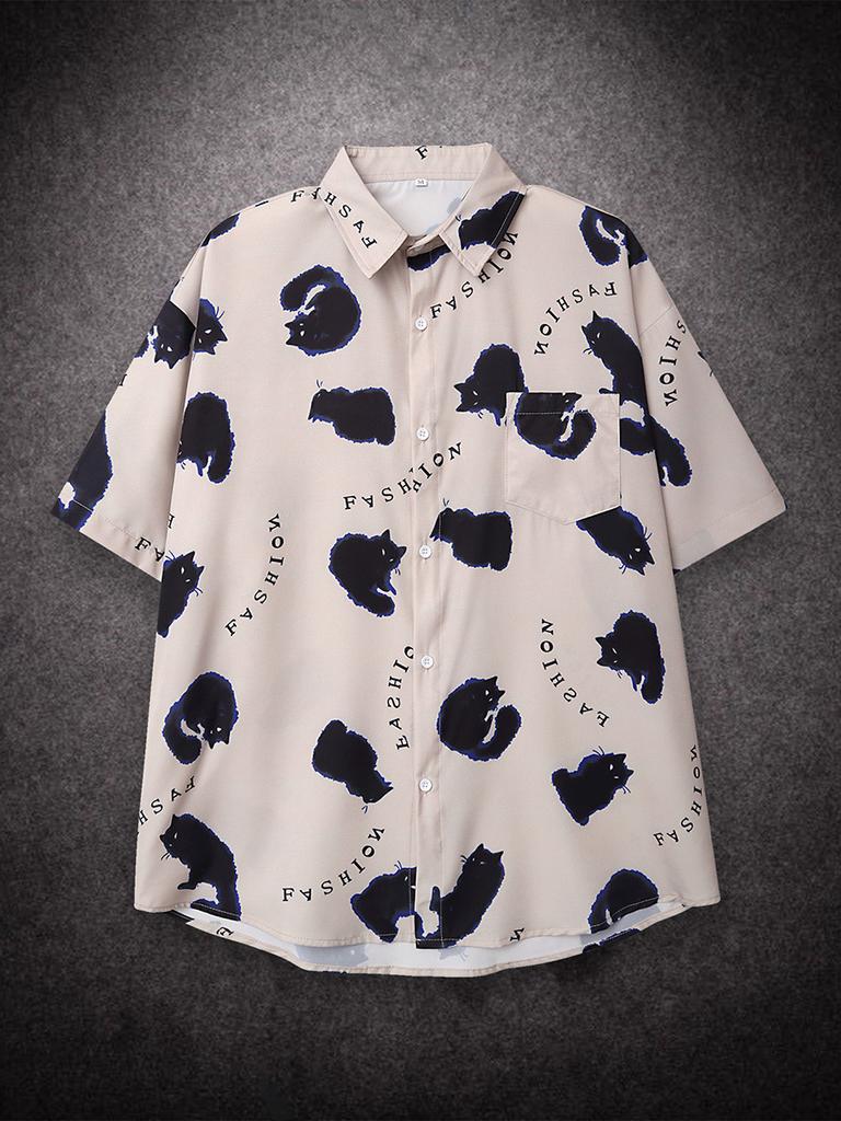 Свободная короткая мужская рубашка с рисунком кота Prinr на Гавайях, повседневная мужская рубашка с американским принтом, летняя универсальная уличная одежда для пар